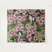 さくらんぼの花と《鳥》アメリカゴガラの緑 タペストリー (正面(横))