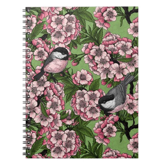 さくらんぼの花と《鳥》アメリカゴガラの緑 ノートブック (正面)