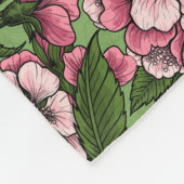 さくらんぼの花と《鳥》アメリカゴガラの緑 フリースブランケット (角)