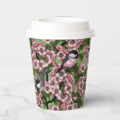 さくらんぼの花と《鳥》アメリカゴガラの緑 紙コップ (裏面)