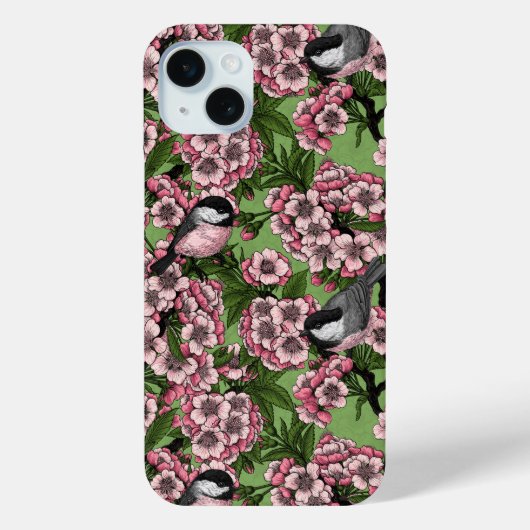 さくらんぼの花と《鳥》アメリカゴガラの緑 Case-Mate iPhoneケース (裏面)