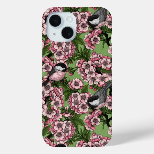 さくらんぼの花と《鳥》アメリカゴガラの緑 Case-Mate iPhoneケース (裏面)