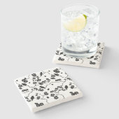 さくらんぼの花に咲く白黒鳥 ストーンコースター (横)