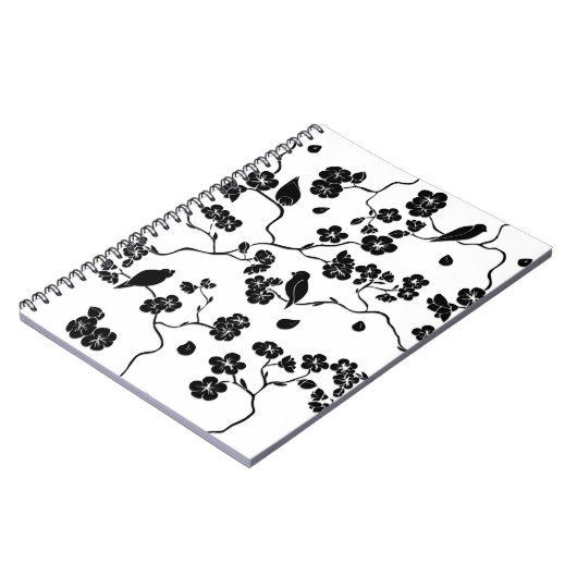 さくらんぼの花に咲く白黒鳥 ノートブック (左側)