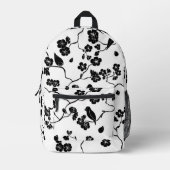 さくらんぼの花に咲く白黒鳥 プリントバックパック (正面)