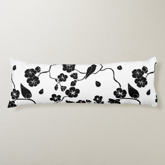 さくらんぼの花に咲く白黒鳥 ボディピロー (正面)