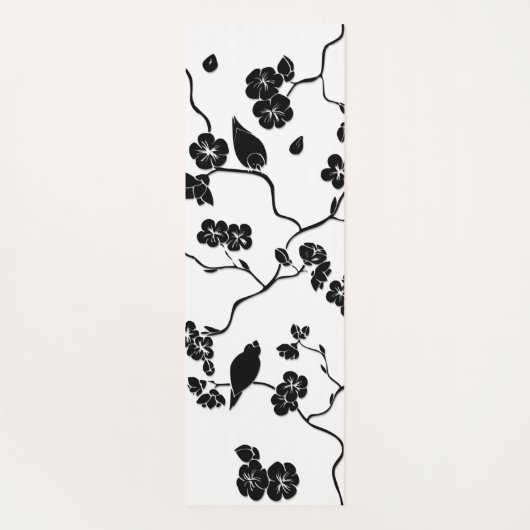 さくらんぼの花に咲く白黒鳥 ヨガマット (裏面)
