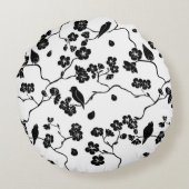 さくらんぼの花に咲く白黒鳥 ラウンドクッション (裏面)