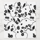さくらんぼの花に咲く白黒鳥 ワインラベル (シングルラベル)