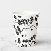さくらんぼの花に咲く白黒鳥 紙コップ (右)