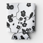 さくらんぼの花に咲く白黒鳥 缶クーラー (正面)