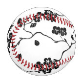 さくらんぼの花に咲く白黒鳥 野球ボール (正面左)