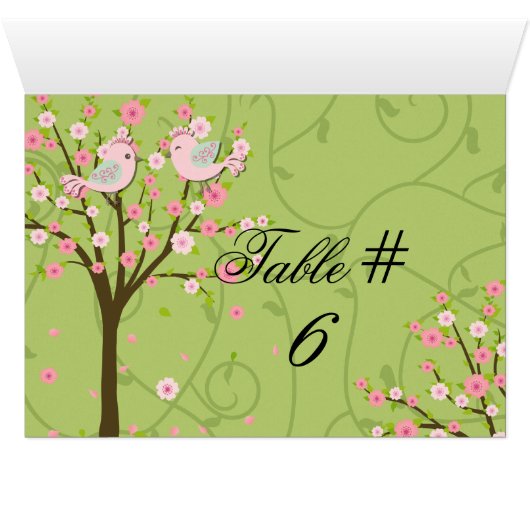 さくらんぼの花のカスタマイズ鳥のテーブル番号カード (内部横(下))
