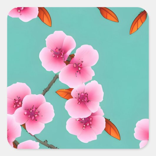 さくらんぼの花のパタ日本のーン スクエアシール (正面)