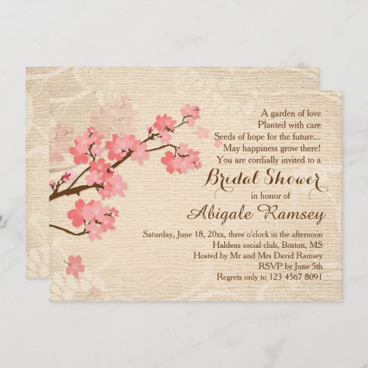 さくらんぼの花のブライダルシャワーへの招待 招待状
