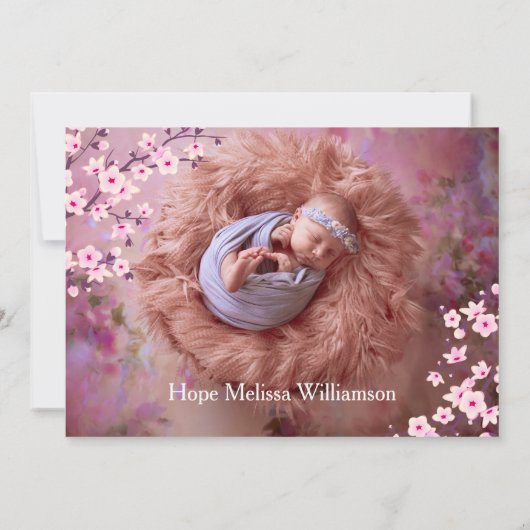 さくらんぼの花のベビーシャワー |写真サンキューカード サンキューカード (裏面)