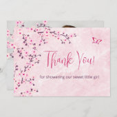 さくらんぼの花のベビーシャワー |写真サンキューカード サンキューカード (正面/裏面)
