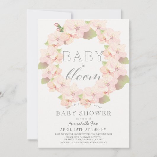 さくらんぼの花のベビー開花仮想ベビーシャワー 招待状 (正面)