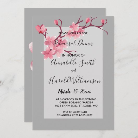さくらんぼの花のリハーサルディナー 招待状 (正面/裏面)