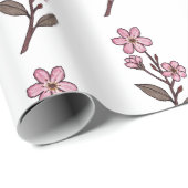 さくらんぼの花の包み紙 – 白いパターン ラッピングペーパー (ロールコーナー)