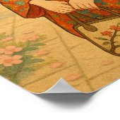 さくらんぼの花の散策日本の – 着物の女の子 ポスター (角)