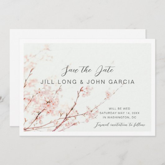 さくらんぼの花の日付を保存 招待状 (正面/裏面)