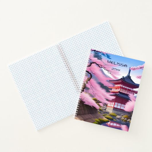 さくらんぼの花の木と寺 |名前の追加 ノートブック (内部)