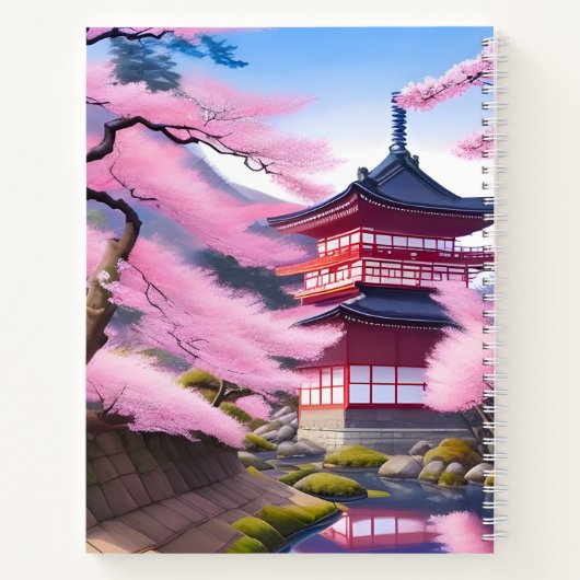 さくらんぼの花の木と寺 |名前の追加 ノートブック (裏面)