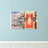 さくらんぼの花の木と絹のタペストリー キャンバスプリント (インサイチュ (ウッドフロア))