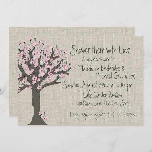 さくらんぼの花の木のカップルのシャワー 招待状 (正面/裏面)