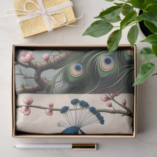 さくらんぼの花の木の切り離し孔雀 薄葉紙 (ギフト)