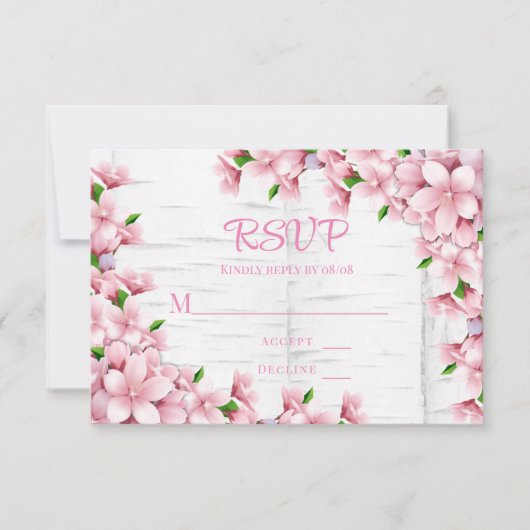 さくらんぼの花の木の結婚樹皮 出欠カード (正面)