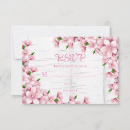 さくらんぼの花の木の結婚樹皮 出欠カード