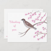 さくらんぼの花の木の考えはがきの雀 ポストカード (正面/裏面)