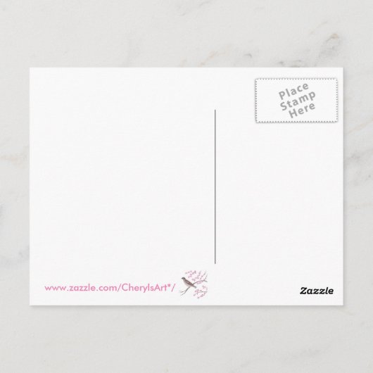 さくらんぼの花の木の考えはがきの雀 ポストカード (裏面)