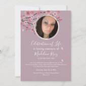 さくらんぼの花の木の花びらお祝いの生活 招待状 (正面)