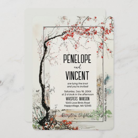 さくらんぼの花の木 招待状 (正面/裏面)