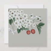 さくらんぼの花の枝の日付を保存 招待状 (裏面)