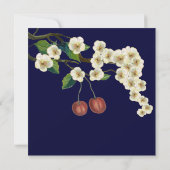 さくらんぼの花の枝の日付を保存 招待状 (裏面)