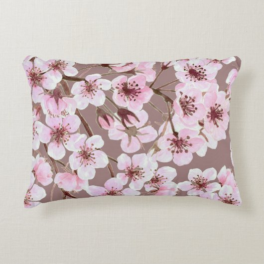 さくらんぼの花の枝の水の色パターン アクセントクッション (正面)