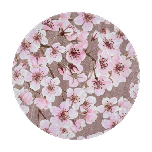 さくらんぼの花の枝の水の色パターン カッティングボード (正面)
