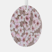 さくらんぼの花の枝の水の色パターン ガラスオーナメント (正面右)