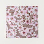 さくらんぼの花の枝の水の色パターン タペストリー (正面(横))
