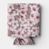 さくらんぼの花の枝の水の色パターン 缶クーラー (正面)