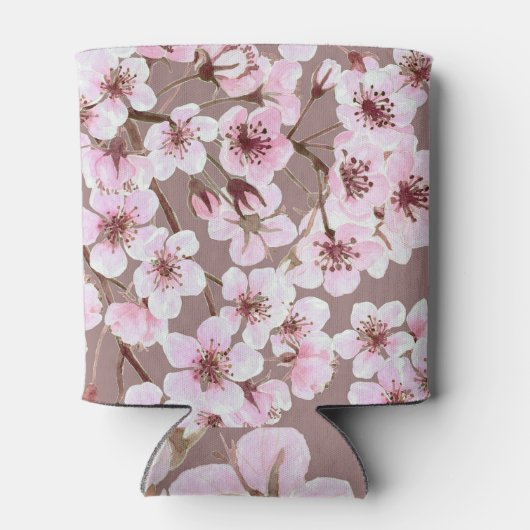 さくらんぼの花の枝の水の色パターン 缶クーラー (裏面)