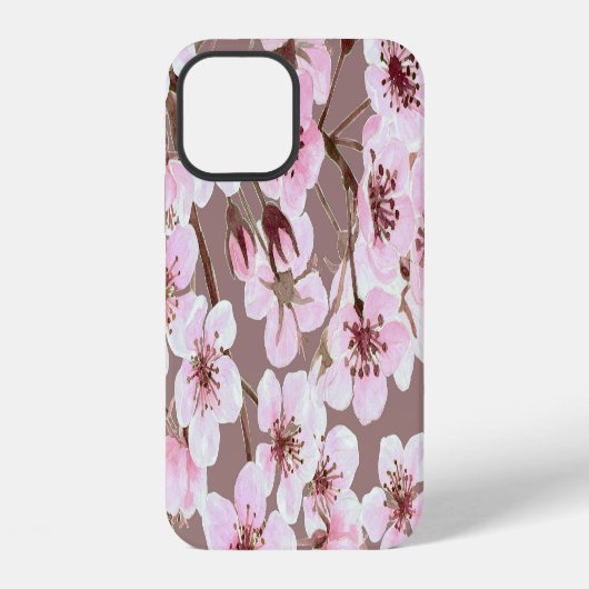 さくらんぼの花の枝の水の色パターン iPhoneケース (裏面)