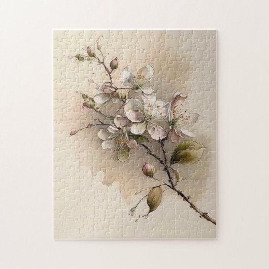 さくらんぼの花の枝の水色 ジグソーパズル (縦)