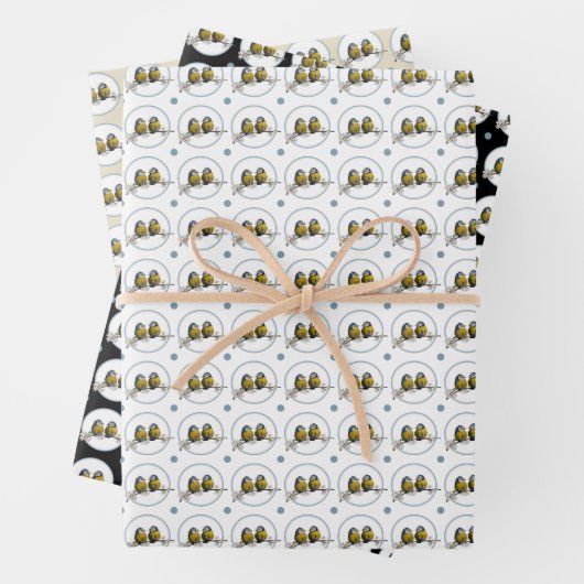 さくらんぼの花の枝の輪の上のロブバード ラッピングペーパーシート (インサイチュ)