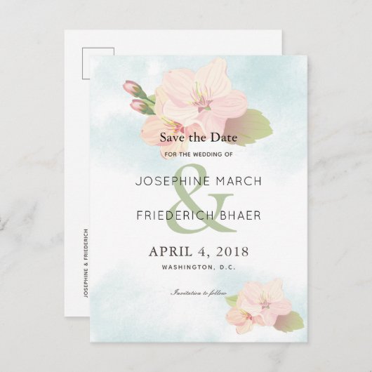 さくらんぼの花の水の色日付はがきを保存 案内ポストカード (正面/裏面)