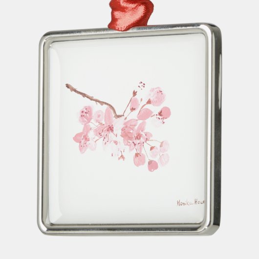 さくらんぼの花の水色ピンクの木の日本オリエンタル メタルオーナメント (左)